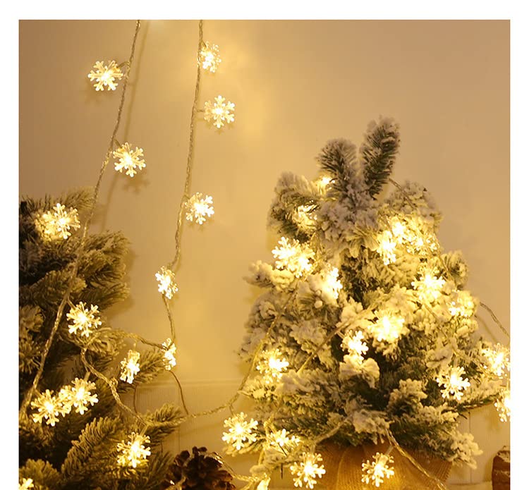 SRZR Christmas Lights,Snowflake String Lights Battery Operated Waterproof 20ft, 40 LED Fairy Lights for Xmas Garden Patio Bedroom Party Decor Christmas Decorations,Warm White SRZR007