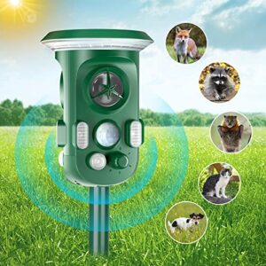 360° ultrasonic repellent outdoor, solar animal repeller usb/solar powered,waterproof,repel dogs,cat,rat,squirrels, flashing light animal repeller