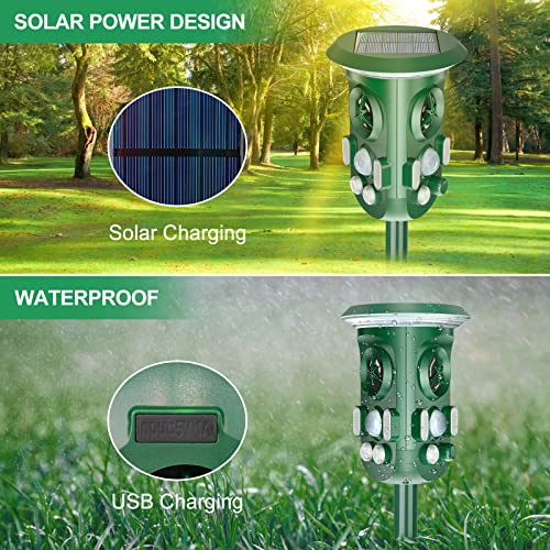 360° Ultrasonic Repellent Outdoor, Solar Animal Repeller USB/Solar Powered,Waterproof,Repel Dogs,Cat,Rat,Squirrels, Flashing Light Animal Repeller