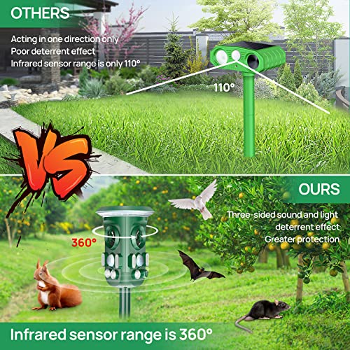 360° Ultrasonic Repellent Outdoor, Solar Animal Repeller USB/Solar Powered,Waterproof,Repel Dogs,Cat,Rat,Squirrels, Flashing Light Animal Repeller