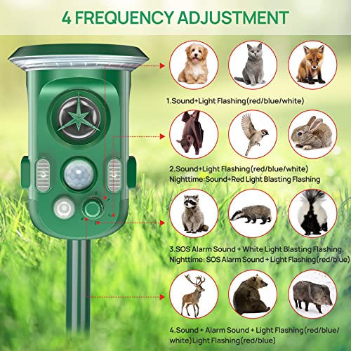 360° Ultrasonic Repellent Outdoor, Solar Animal Repeller USB/Solar Powered,Waterproof,Repel Dogs,Cat,Rat,Squirrels, Flashing Light Animal Repeller