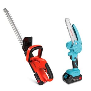 Cordless Hedge Trimmer & Mini Chainsaw Cordless Electric Set, Hedge Trimmer for Garden Trimming, 6-Inch 4-Inch Mini Chainsaws One-Handed Small Wood Cutting, Both Battery Included