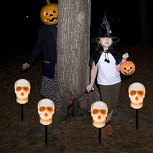 C7 Halloween Skull Pathway Stake Lights, 7 Ft Halloween Pathway String Lights with 4 C7 Bulbs, Stake, Halloween Decorations Driveway Markers Lights for Outdoor Holiday Garden Walkway Party Lighting