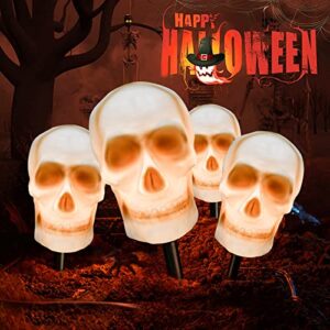 C7 Halloween Skull Pathway Stake Lights, 7 Ft Halloween Pathway String Lights with 4 C7 Bulbs, Stake, Halloween Decorations Driveway Markers Lights for Outdoor Holiday Garden Walkway Party Lighting