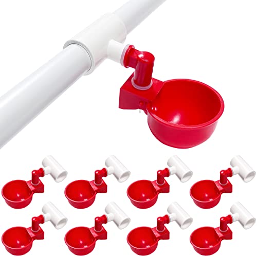 letsFix Chicken Water Cups for PVC with Tee, Automatic Waterer Kit for Poultry, DIY PVC Water Feeder for Chicken/Duck/Quail/Turkey, Chicken Waterer [8 Pack]