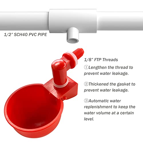 letsFix Chicken Water Cups for PVC with Tee, Automatic Waterer Kit for Poultry, DIY PVC Water Feeder for Chicken/Duck/Quail/Turkey, Chicken Waterer [8 Pack]