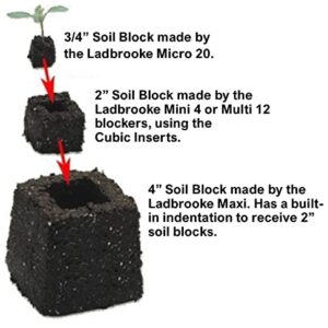 Ladbrooke Genuine Soil Block Maker - 5-Pc. Essentials Nesting System Includes Mini 4, Micro 20, Cubic Inserts, 1" Seed Dibbles, and Grow Tweezers, Made in England