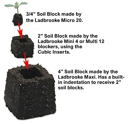 Ladbrooke Genuine Soil Block Maker - 5-Pc. Essentials Nesting System Includes Mini 4, Micro 20, Cubic Inserts, 1" Seed Dibbles, and Grow Tweezers, Made in England