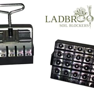 Ladbrooke Genuine Soil Block Maker - 5-Pc. Essentials Nesting System Includes Mini 4, Micro 20, Cubic Inserts, 1" Seed Dibbles, and Grow Tweezers, Made in England