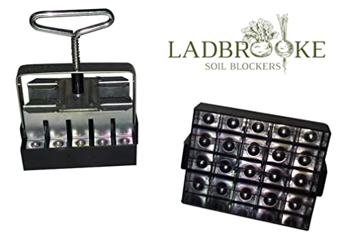 Ladbrooke Genuine Soil Block Maker - 5-Pc. Essentials Nesting System Includes Mini 4, Micro 20, Cubic Inserts, 1" Seed Dibbles, and Grow Tweezers, Made in England