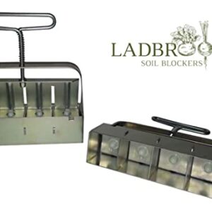 Ladbrooke Genuine Soil Block Maker - 5-Pc. Essentials Nesting System Includes Mini 4, Micro 20, Cubic Inserts, 1" Seed Dibbles, and Grow Tweezers, Made in England