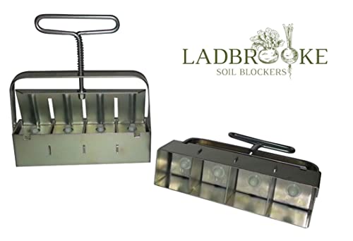 Ladbrooke Genuine Soil Block Maker - 5-Pc. Essentials Nesting System Includes Mini 4, Micro 20, Cubic Inserts, 1" Seed Dibbles, and Grow Tweezers, Made in England