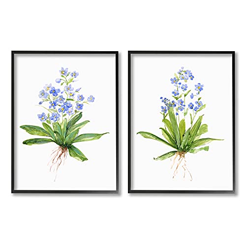 Stupell Industries Bluebird Garden Floral Bunch Spring Flower Bouquets, Designed by Sally Swatland Black Framed Wall Art, 2pc, Each 11 x 14, Blue