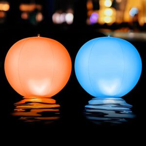 heysplash floating pool lights,15 inch ip68 waterproof inflatable pool lights with remote control,16 colors led solar pool accessories for pool beach garden party holiday christmas decorations,2 pack