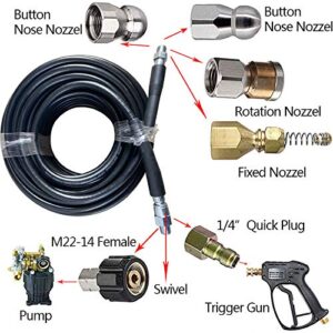 MAMIA PAIRS 100 FT Sewer Jetter Kit for Pressure Washer,Sewer Jetter Nozzles Kit,Drain Cleaning Hose for Pressure Washer,Corner,Button Nose and Rotating Sewer Jetting Nozzle,1/4 Inch NPT,5800 PSI