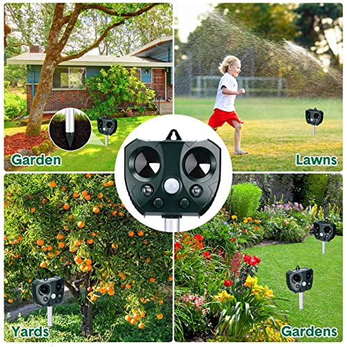 Ultrasonic Animal Repellers, Solar Ultrasonic Animal Repellent with Motion Detector, Weatherproof Outdoor Solar Animal Repeller for Garden Lawn Yard Farm Dog, Cat, Deer, Rat, Squirrel, Mole (2)