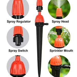 Yulaiyoen 25pcs Drip Irrigation Emitters for 1/4" Irrigation Hose Accessories, Adjustable 360 Degree Water Flow Stake Drippers, Garden Irrigation Drippers for Watering System