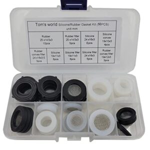 Tom's world 50Pcs Garden Hose Washers Seals Assortment Kit, Silicone Rubber Gasket Kit for 3/4",1/2",5/8" Plumbing Faucet Fittings Seal Repair