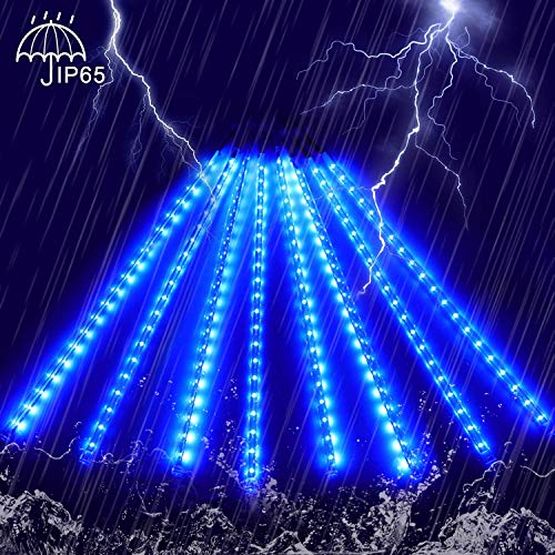 pinlo Falling Rain Lights, Meteor Shower Lights Outdoor, 12Inch 8 Tube Icicle Snow Fall Cascading Lights for Christmas Holiday Party Wedding Garden Shop Decoration (Blue)……