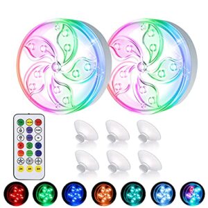 pool lights 2 pack, submersible led lights – full waterproof underwater pond lights with remote, color changing, magnetic bathtub lights with suction cup hot tub light for pond fountain garden party