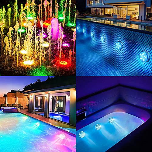 Pool Lights 2 Pack, Submersible LED Lights - Full Waterproof Underwater Pond Lights with Remote, Color Changing, Magnetic Bathtub Lights with Suction Cup Hot Tub Light for Pond Fountain Garden Party