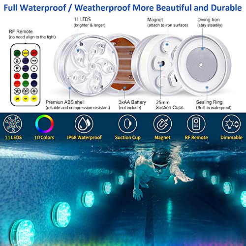 Pool Lights 2 Pack, Submersible LED Lights - Full Waterproof Underwater Pond Lights with Remote, Color Changing, Magnetic Bathtub Lights with Suction Cup Hot Tub Light for Pond Fountain Garden Party