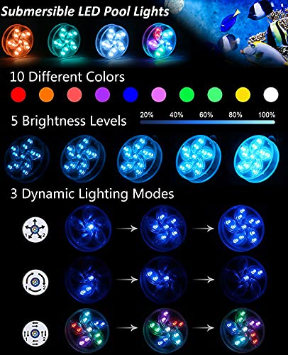 Pool Lights 2 Pack, Submersible LED Lights - Full Waterproof Underwater Pond Lights with Remote, Color Changing, Magnetic Bathtub Lights with Suction Cup Hot Tub Light for Pond Fountain Garden Party