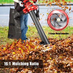 LawnMaster Red Edition BV1210E 1201 Electric Blower Vacuum Mulcher 12 Amp Variable Speed with Metal Impeller 240 MPH 380 CFM 16:1 Mulch Ratio