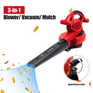 LawnMaster Red Edition BV1210E 1201 Electric Blower Vacuum Mulcher 12 Amp Variable Speed with Metal Impeller 240 MPH 380 CFM 16:1 Mulch Ratio