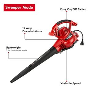 LawnMaster Red Edition BV1210E 1201 Electric Blower Vacuum Mulcher 12 Amp Variable Speed with Metal Impeller 240 MPH 380 CFM 16:1 Mulch Ratio