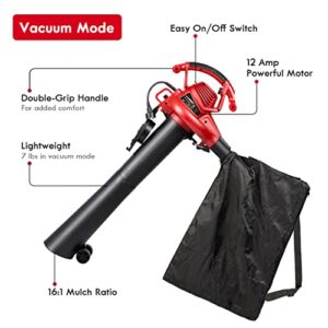 LawnMaster Red Edition BV1210E 1201 Electric Blower Vacuum Mulcher 12 Amp Variable Speed with Metal Impeller 240 MPH 380 CFM 16:1 Mulch Ratio