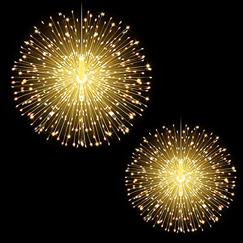 2 Pack Starburst String Lights Christmas Lights, 225 LED 8 Modes Dimmable with Remote Control, Waterproof Copper Wire Decorative Hanging Starburst Lights for Party Patio Garden Decoration (Warm White)