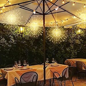 2 Pack Starburst String Lights Christmas Lights, 225 LED 8 Modes Dimmable with Remote Control, Waterproof Copper Wire Decorative Hanging Starburst Lights for Party Patio Garden Decoration (Warm White)