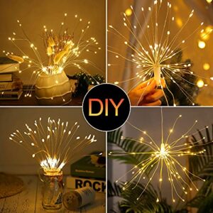 2 Pack Starburst String Lights Christmas Lights, 225 LED 8 Modes Dimmable with Remote Control, Waterproof Copper Wire Decorative Hanging Starburst Lights for Party Patio Garden Decoration (Warm White)