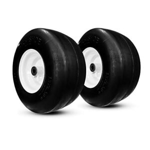 New 13x6.50-6 Flat-Free Heavy Duty Smooth Tire w/Steel Rim for Commercial Lawn Mower Garden Tractor (Deck≤66"), Hub Length 4"-7.1", Bore φ5/8" Grease Oil Infused Bushing, 136506 T161