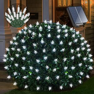 solar powered christmas net lights outdoor mesh lights for bushes, 8 modes solar christmas lights decorations outdoor for garden, yard, 6ft*6ft, white