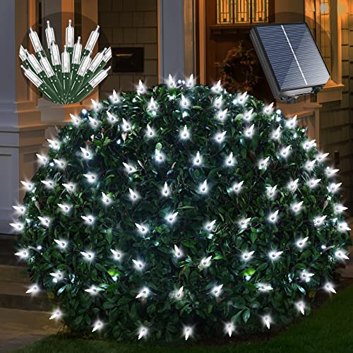 Solar Powered Christmas Net Lights Outdoor Mesh Lights for Bushes, 8 Modes Solar Christmas Lights Decorations Outdoor for Garden, Yard, 6Ft*6Ft, White