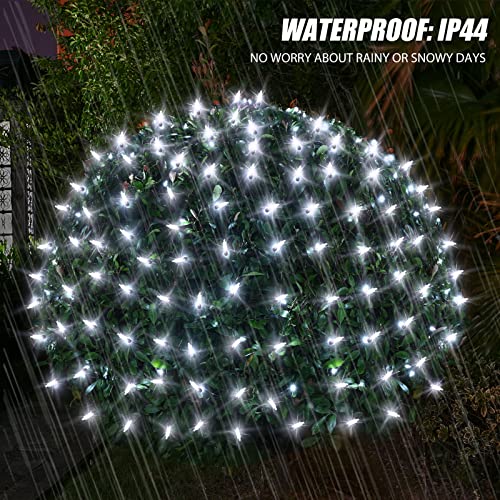 Solar Powered Christmas Net Lights Outdoor Mesh Lights for Bushes, 8 Modes Solar Christmas Lights Decorations Outdoor for Garden, Yard, 6Ft*6Ft, White