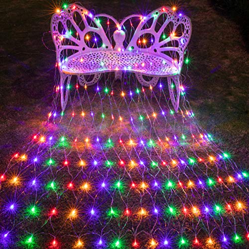 AWQ 200 LED 9.8ft x 6.6ft String Lights Net Mesh Lights Christmas Net Lights 8 Modes for Christmas Wedding Party Home Garden Lawn Bushes Indoor Outdoor Decor (9.8ft x 6.6ft, Multicolor)