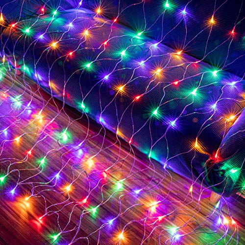 AWQ 200 LED 9.8ft x 6.6ft String Lights Net Mesh Lights Christmas Net Lights 8 Modes for Christmas Wedding Party Home Garden Lawn Bushes Indoor Outdoor Decor (9.8ft x 6.6ft, Multicolor)