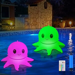 ostwiki floating pool lights solar powered, 22 inch glowing led octopus, 2-pack 16 color waterproof inflatable christmas outdoor decoration lights for swimming pool, lawn, garden, yard, party gift