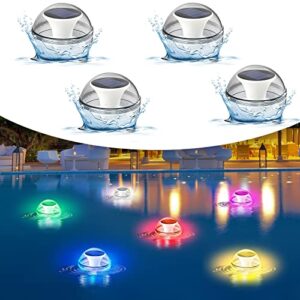 floating pool lights,solar pool lights rgb color changing ip65 waterproof led night light,glow in the dark led pool ball floating lights for swimming pool,hot tub,pond,spa,bath light decorations-4pack