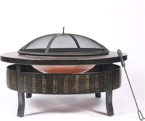 LEAYAN Garden Fire Pit Portable Grill Barbecue Rack Outdoor Metal Firepit Round Table Backyard Patio Garden Stove Wood Burning Fire Pit with Spark Screen, Log Poker and Cover for Camping BBQ Cooking