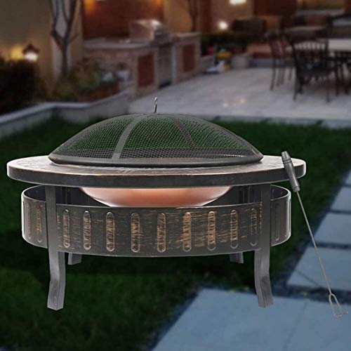 LEAYAN Garden Fire Pit Portable Grill Barbecue Rack Outdoor Metal Firepit Round Table Backyard Patio Garden Stove Wood Burning Fire Pit with Spark Screen, Log Poker and Cover for Camping BBQ Cooking