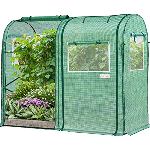 KING BIRD Upgraded 73" x 37" x 59" Mini Greenhouse, Heavy Duty Powder-Coated Steel Frame, 2 Zippered Screen Doors 4 Screen Windows, Tall Garden Plant Hot Green House, 8 Stakes 4 Ropes, Green