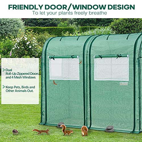 KING BIRD Upgraded 73" x 37" x 59" Mini Greenhouse, Heavy Duty Powder-Coated Steel Frame, 2 Zippered Screen Doors 4 Screen Windows, Tall Garden Plant Hot Green House, 8 Stakes 4 Ropes, Green