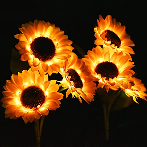 MaxDecor Sunflower Solar Garden Lights Outdoor Decorative, 2Pack Upgraded Stake Lights with 6LED Sunflowers, Yard Pathway Solar Flowers Lights for Mom Gifts, Patio, Lawn,Cemetery Easter Decor(Yellow)