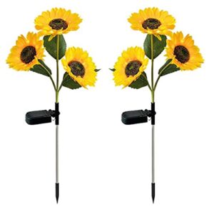 MaxDecor Sunflower Solar Garden Lights Outdoor Decorative, 2Pack Upgraded Stake Lights with 6LED Sunflowers, Yard Pathway Solar Flowers Lights for Mom Gifts, Patio, Lawn,Cemetery Easter Decor(Yellow)