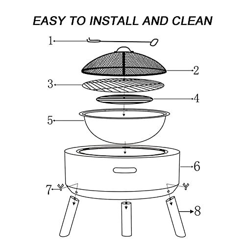 LEAYAN Garden Fire Pit Grill Bowl Grill Barbecue Rack Fire Pit Outdoor fire Pit Table, 23-inch Villa Courtyard Wood Burning fire Pit, Used for Outdoor Cooking and Barbecue