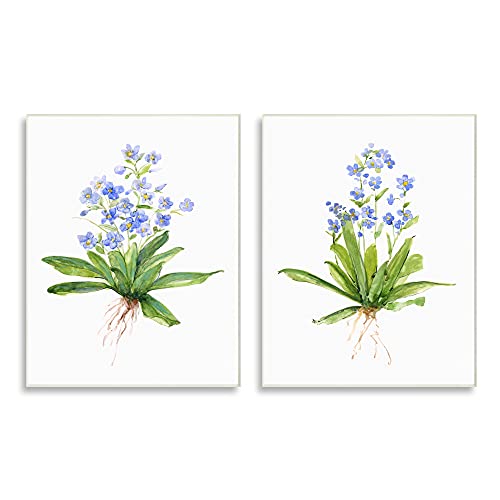 Stupell Industries Bluebird Garden Floral Bunch Spring Flower Bouquets, Designed by Sally Swatland Wall Plaque, 2pc, Each 13 x 19, Blue